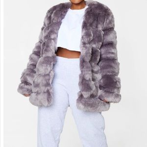 Plus size Grey Faux Fur Bubble Coat